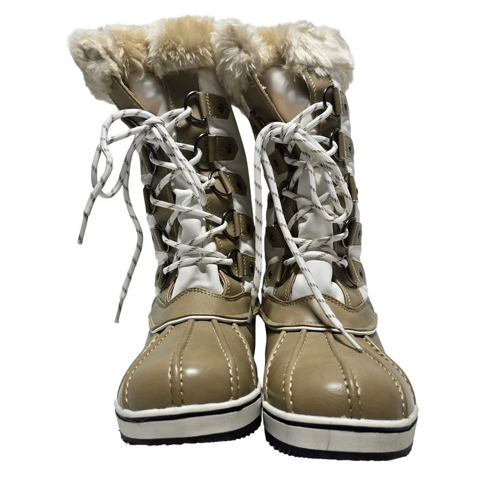 Dream Pairs River_1 Womens Snow Boots Khaki White 3M Thinsulate Faux Fur Size 10